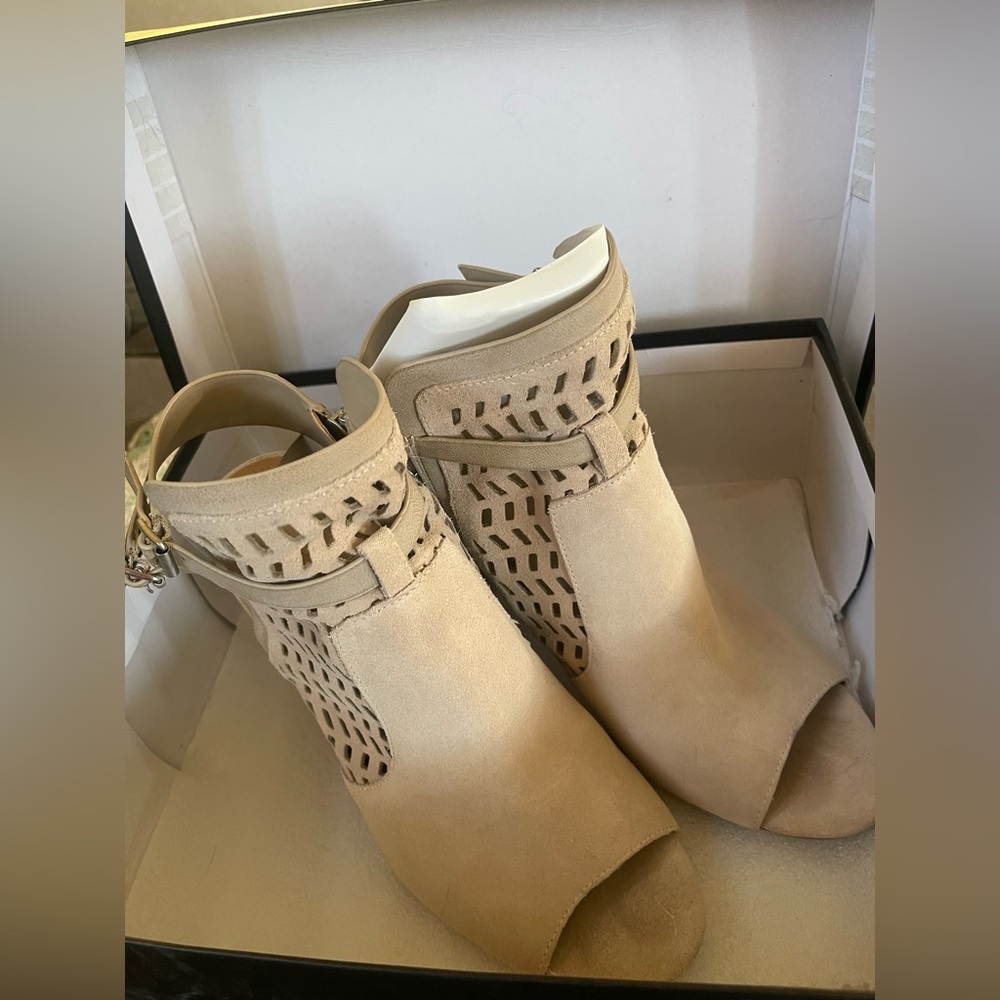 BCBG Goat Leather Peep-Toe Ankle Booties